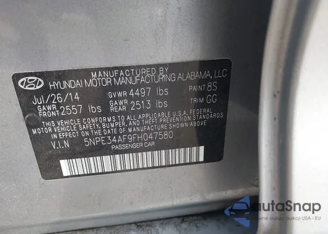 2015 Hyundai Sonata Sport из США, поврежденный, VIN 5NPE34AF9FH047580